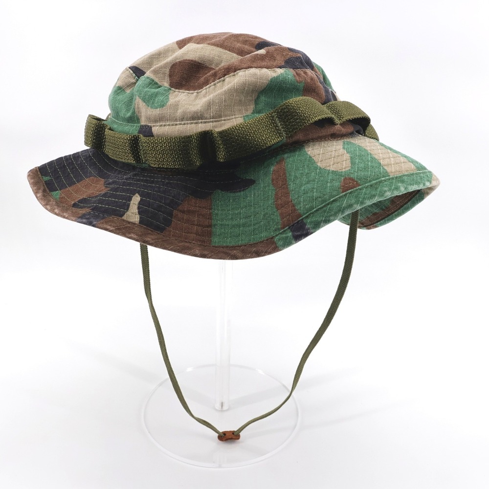 US Army Marines Vintage 1980 Woodland Camouflage Type 2 Boonie Hat Mens 7 3/4 XL